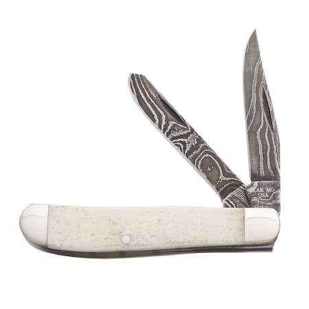 Bear & Sons Cutlery 2023 Bear 3 1/2' White Smooth Bone Mini Trapper Damascus BEA-WSB07D